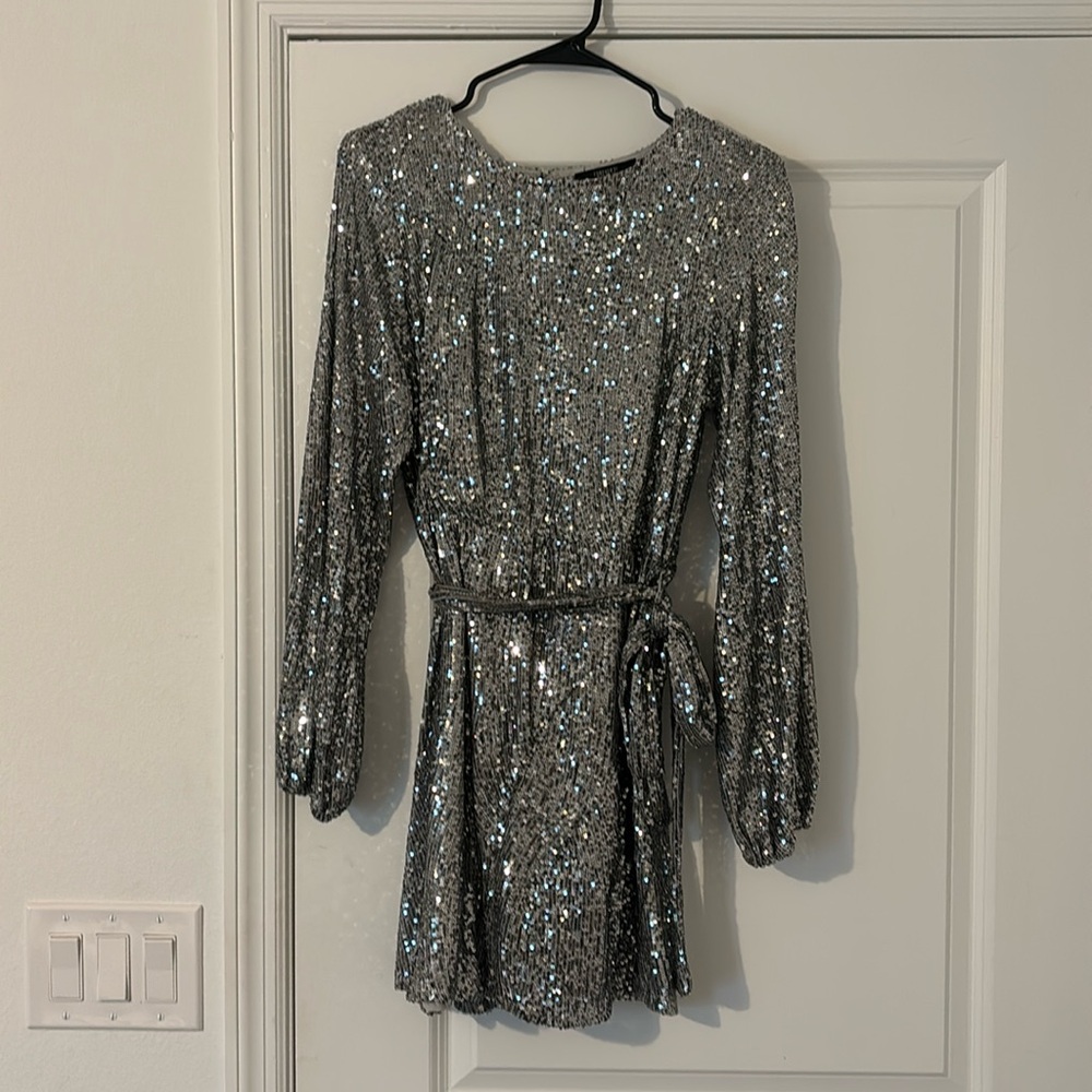 Silver long sleeve sequin dress